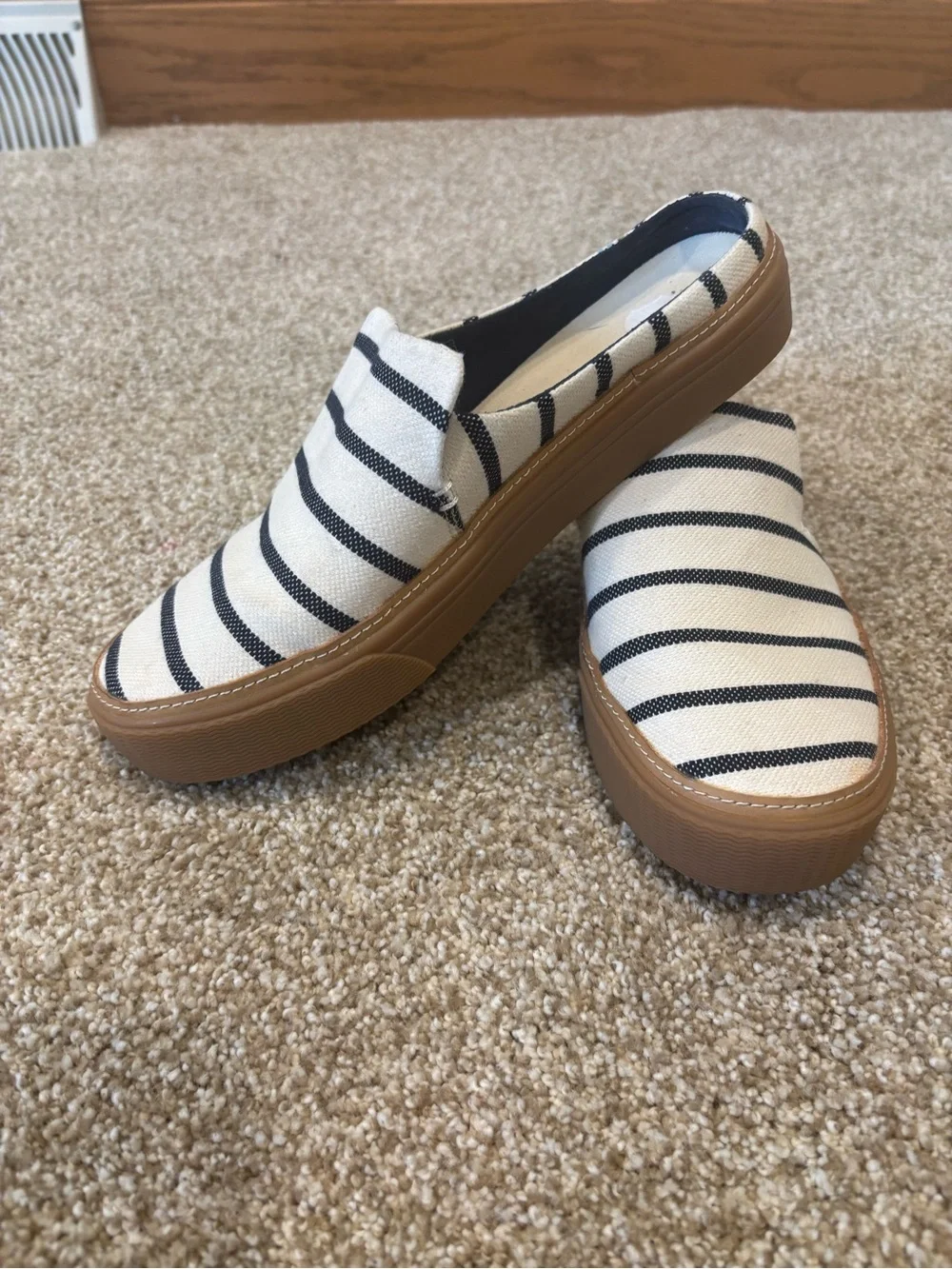 Toms Cream & Navy Striped Slip-On Loafers